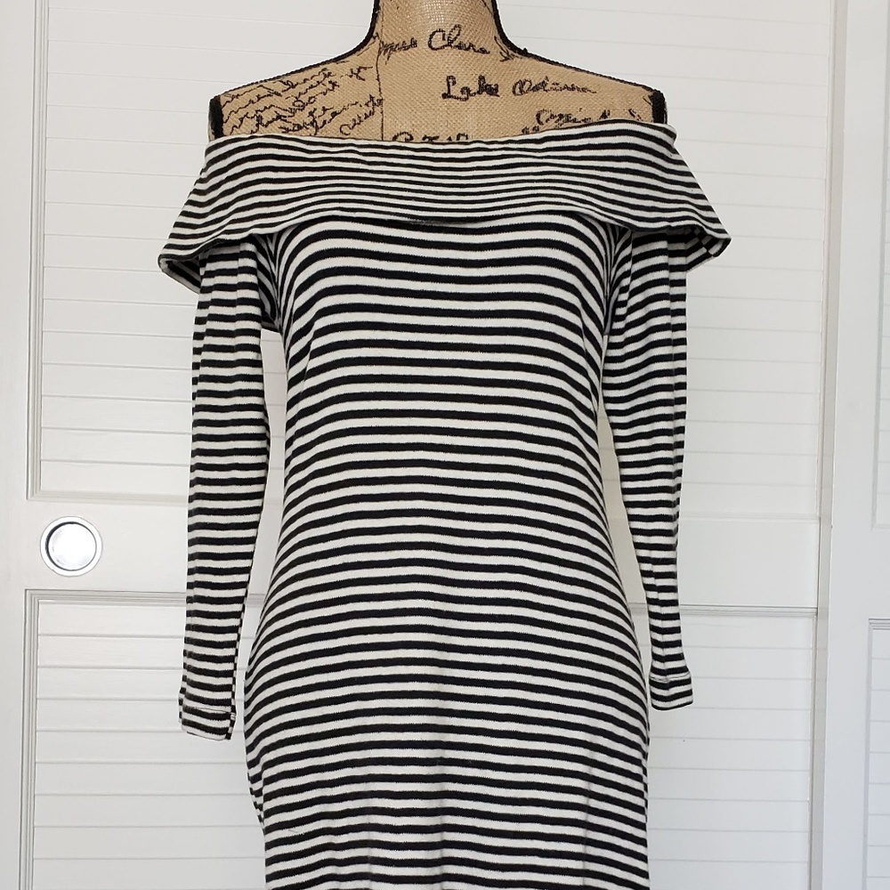 Forenza Black/White Stripe Off Shoulder Dress